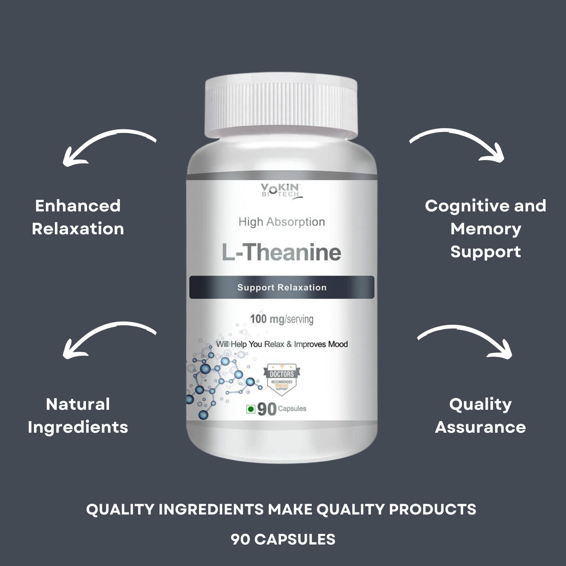 Vokin Biotech L-Theanine-Support Relaxation - 90 Vegetarian Capsules  Grab2Buy Vokin Biotech Grab2Buy
