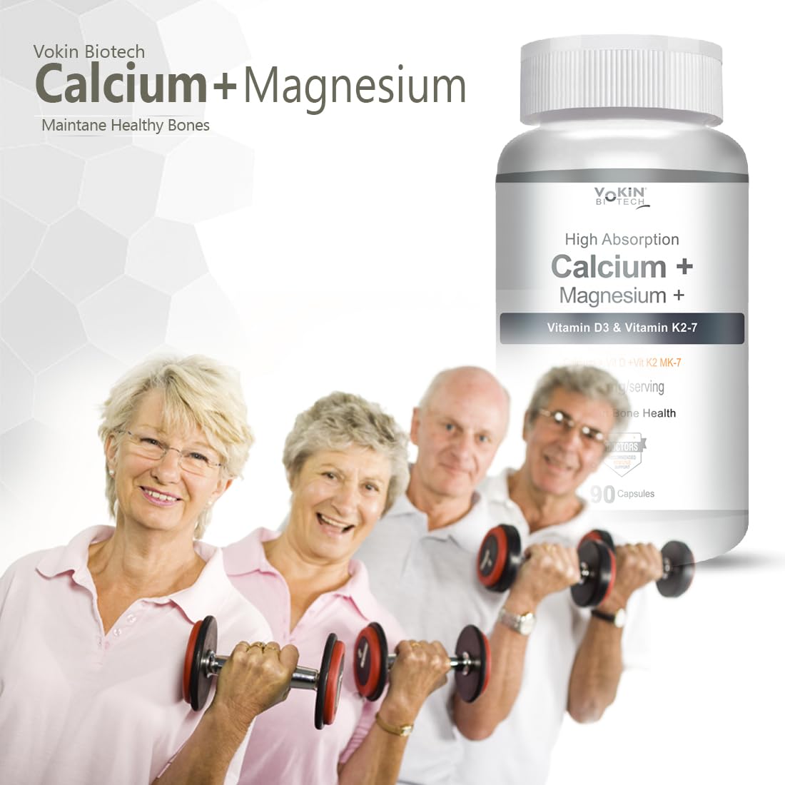 Vokin Biotech Calcium with Magnesium, Vitamin D3 & Vitamin K2- Mk-7 - Support Bone Health- 572mg  Grab2Buy Vokin Biotech Grab2Buy