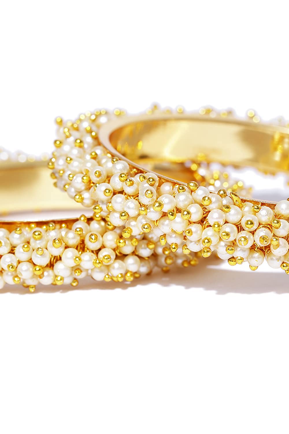 Gold-Polished Alloy Pearl Cluster Bangle Set - The Pari 