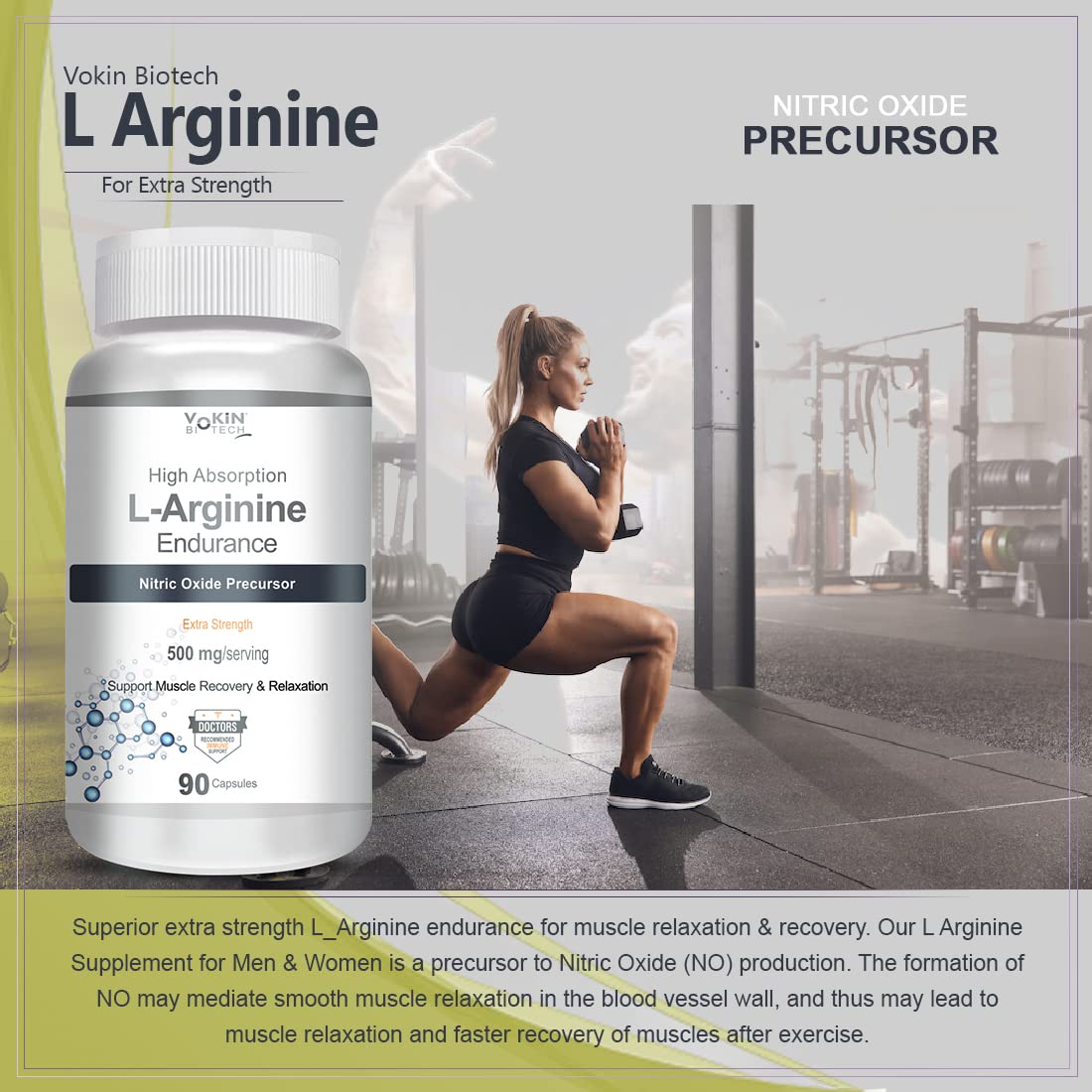 Vokin Biotech L-Arginine 500mg,Support Muscle Recovery & Relaxation  Grab2Buy Vokin Biotech Grab2Buy