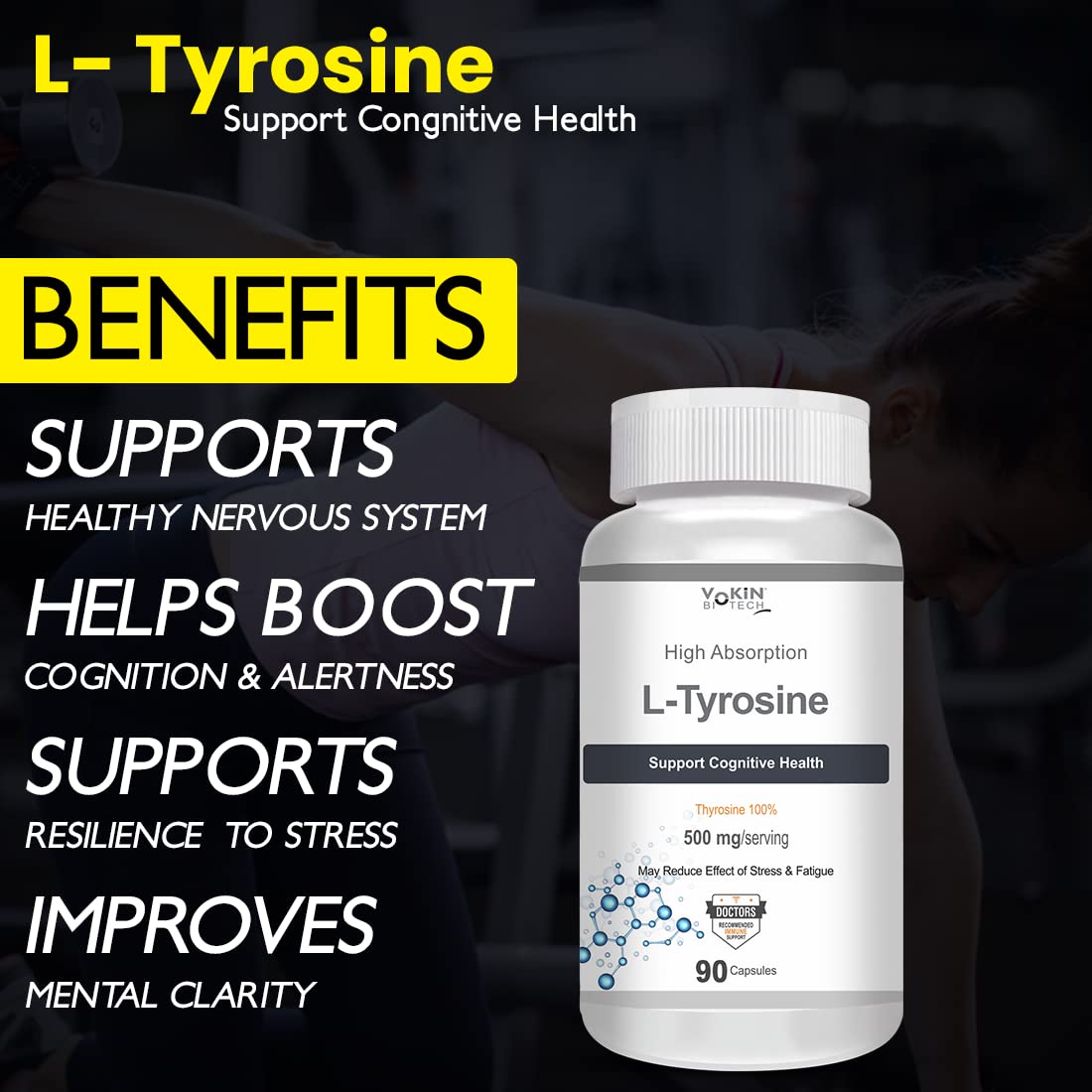 Vokin Biotech L-Tyrosine 500mg- Support Cognitive Health May Reduce Effect Of Stress & fatigue-  Grab2Buy Vokin Biotech Grab2Buy