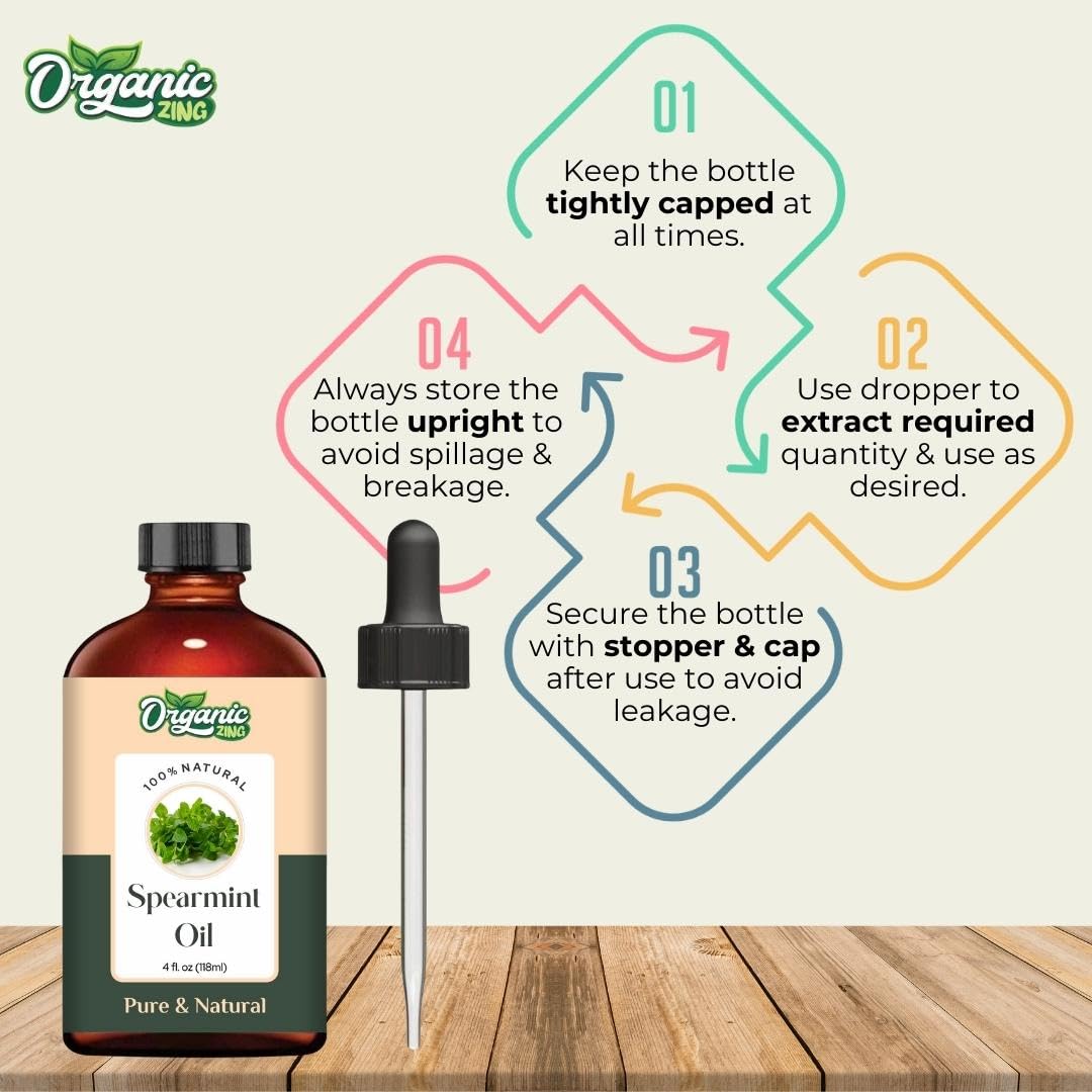 Organic Zing Spearmint (Mentha Spicata) Oil | Pure & Natural Essential Oil for Aroma, Diffusers & Haircare