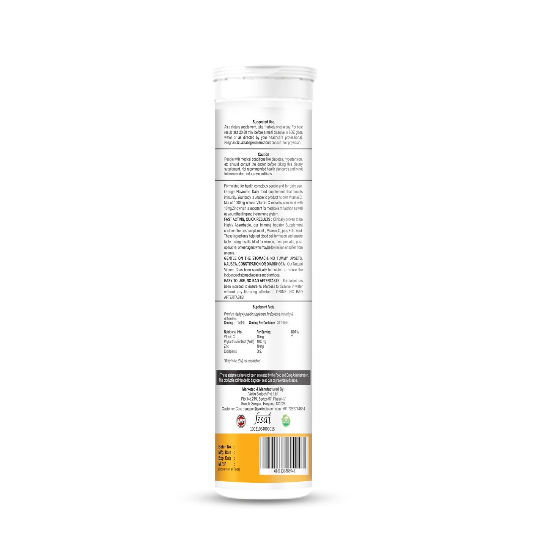 Vokin Biotech Vitamin C 40mg with Amla 1000mg for Immunity - Skin Care - Antioxidants Effervescent Tablets Orange Flavor  Grab2Buy Vokin Biotech Grab2Buy