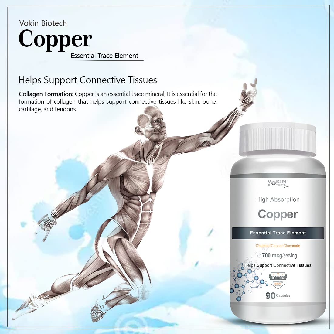 Vokin Biotech Chelated Copper Gluconate – Support Connective Tissues –1700mcg  Grab2Buy Vokin Biotech Grab2Buy
