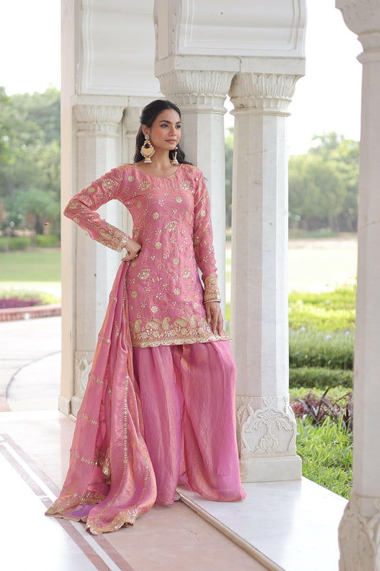 Joban Fashion Pink Readymade Kurta Set With Sequence embroidery Work