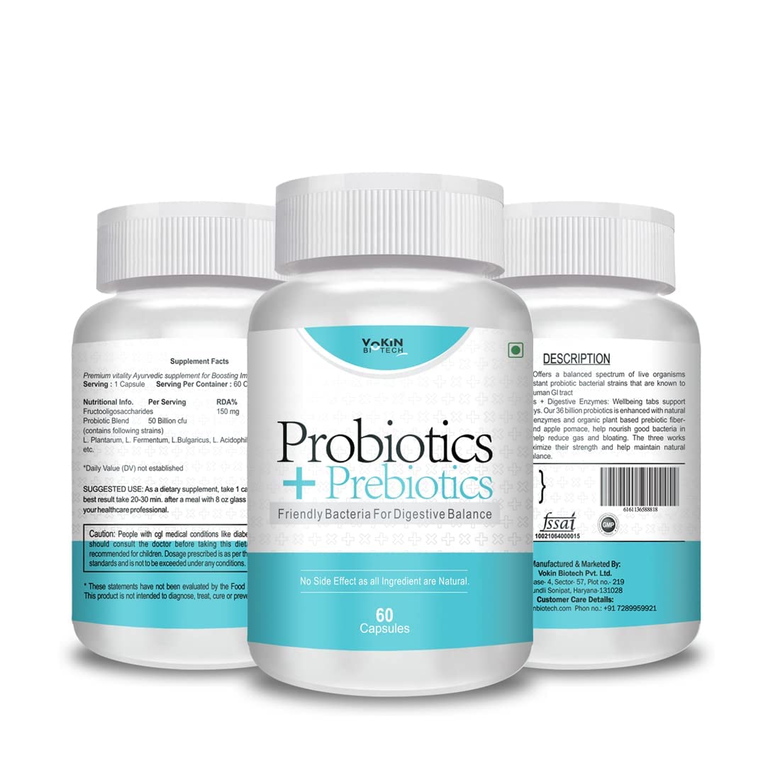 Vokin Biotech Probiotics+ Prebiotics Supplement 50 Billion Cfu For Women & Men With Prebiotics 150 mg | Probiotic Capsules For Digestion Support, Gut Health And Immunity  Grab2Buy Vokin Biotech Grab2Buy