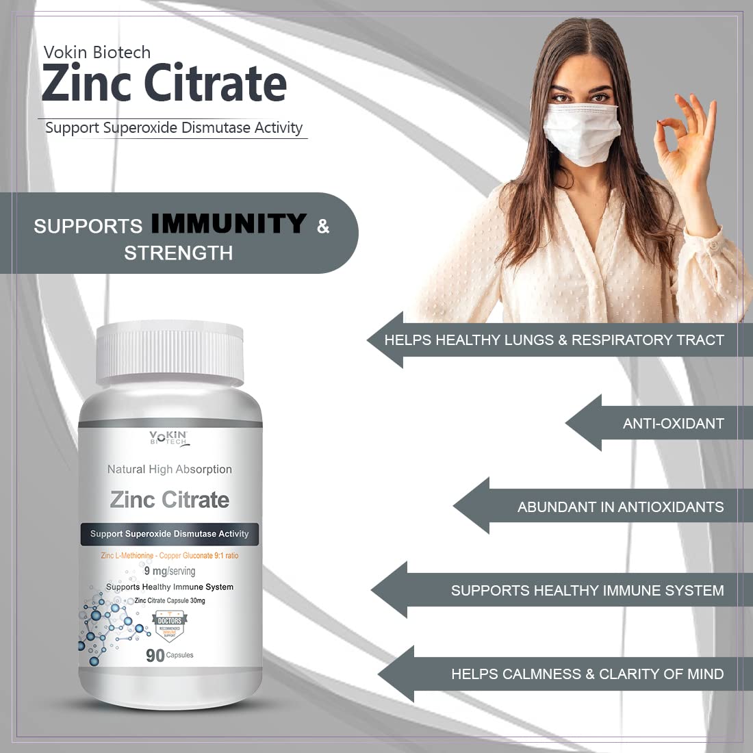 Vokin Biotech Zinc Citrate Supports Healthy Immune system Capsules  Grab2Buy Vokin Biotech Grab2Buy