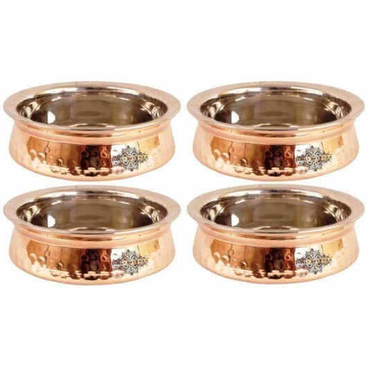 Steel Copper Handi Bowl Hammered Design Serving Dishes - Set of 4