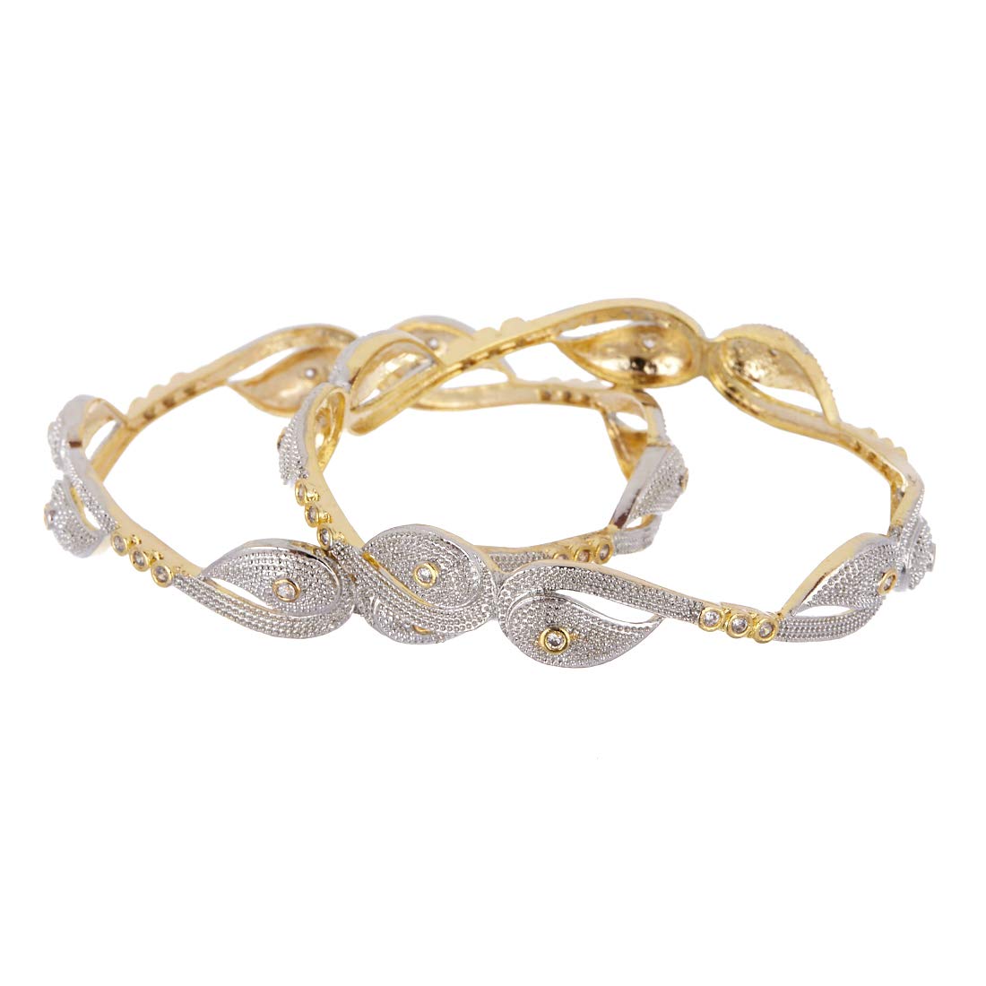 Gold-Polished Alloy Heart Shape American Diamond Studded Bangle Set - The Pari 