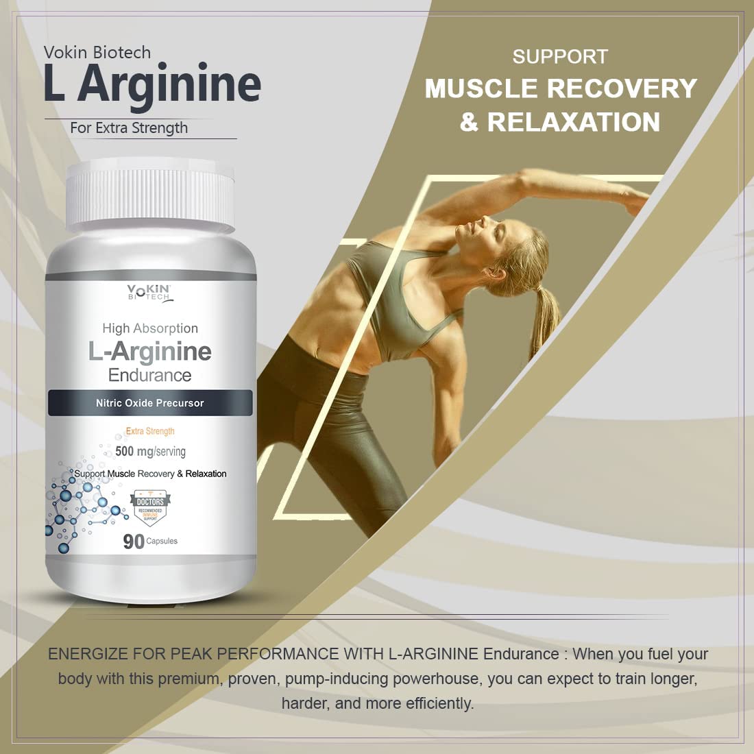 Vokin Biotech L-Arginine 500mg,Support Muscle Recovery & Relaxation  Grab2Buy Vokin Biotech Grab2Buy