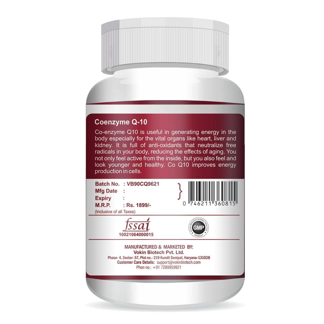 Vokin Biotech Natural Coenzyme Q-10 Extract for Heart Health and Energy Metabolism, 250mg (90+30) Tablets)  Grab2Buy Vokin Biotech Grab2Buy