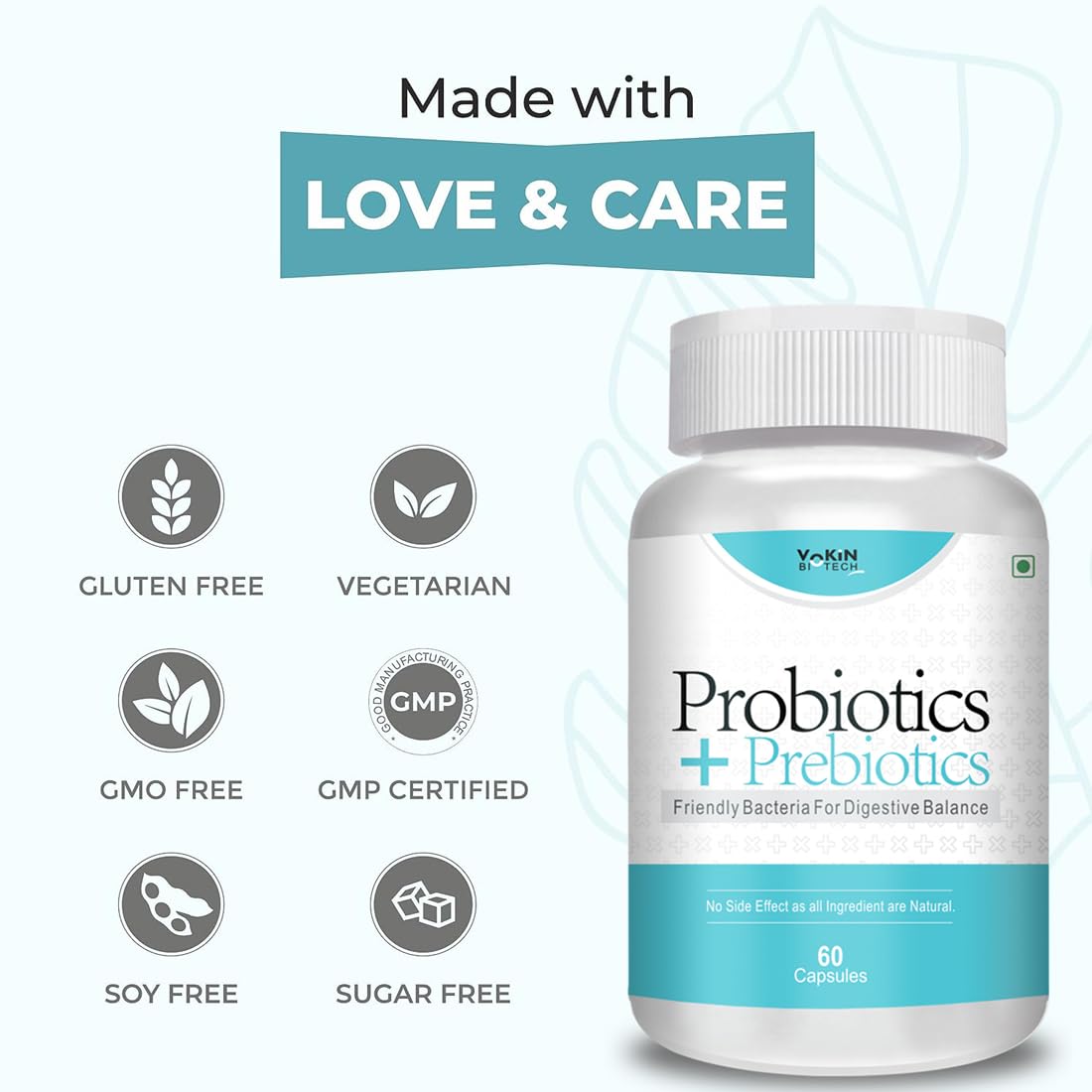 Vokin Biotech Probiotics+ Prebiotics Supplement 50 Billion Cfu For Women & Men With Prebiotics 150 mg | Probiotic Capsules For Digestion Support, Gut Health And Immunity  Grab2Buy Vokin Biotech Grab2Buy