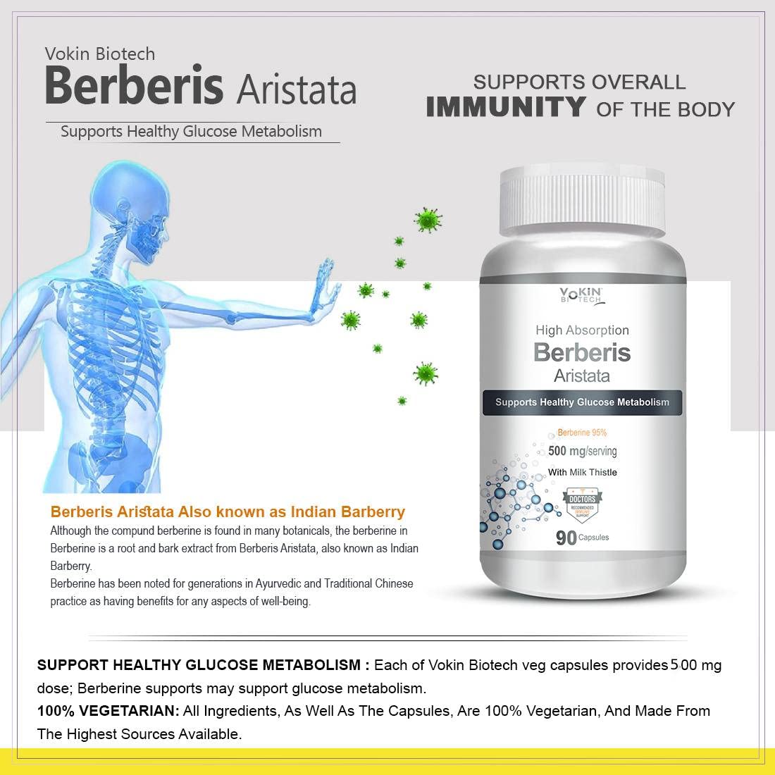 Vokin Biotech Berberis Berberine 95% with Milk Thistle Vegetable Capsules  Grab2Buy Vokin Biotech Grab2Buy
