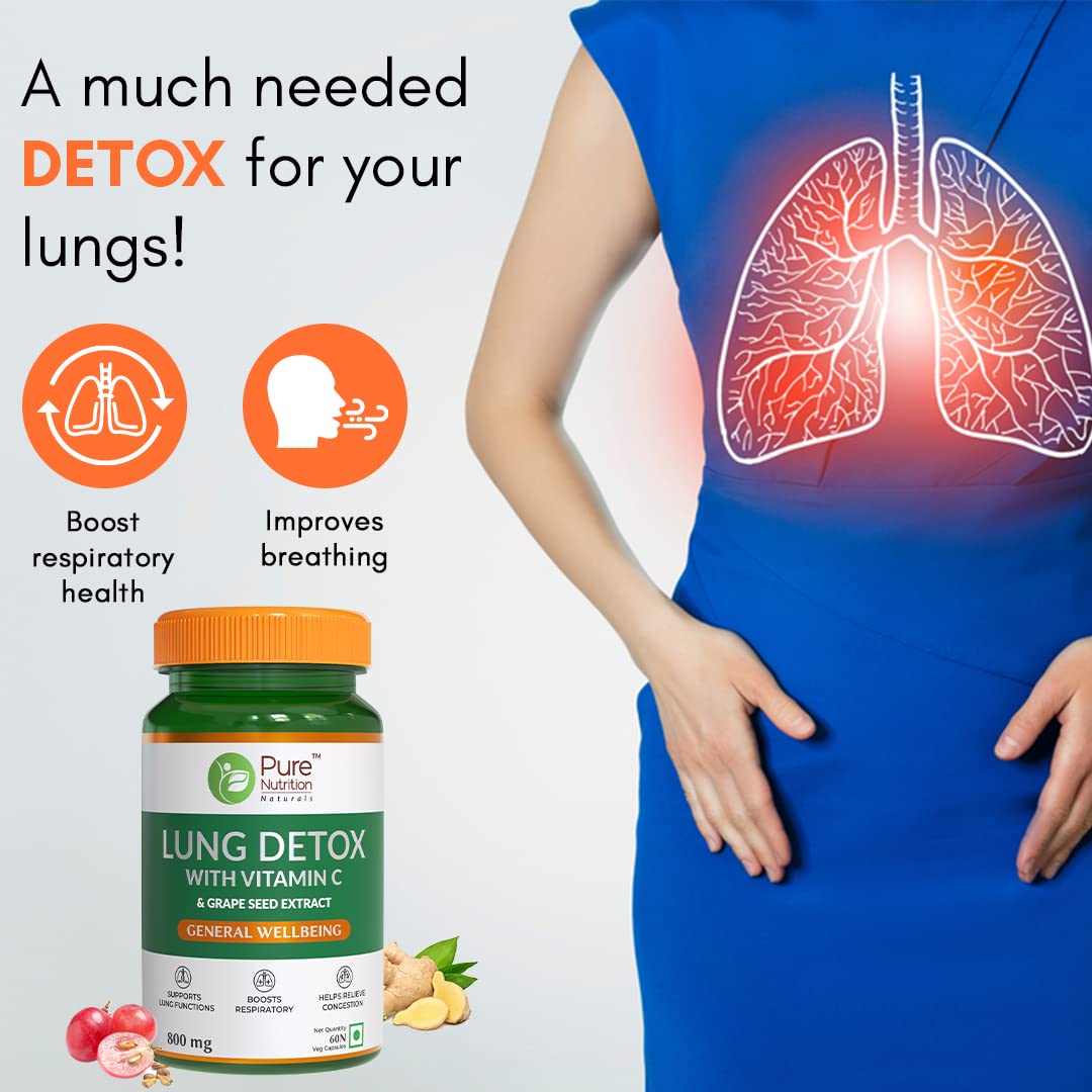 Pure Nutrition Lung Detox with Vitamin C & Grape Seed Extract Veg Capsules - Grab2buy
