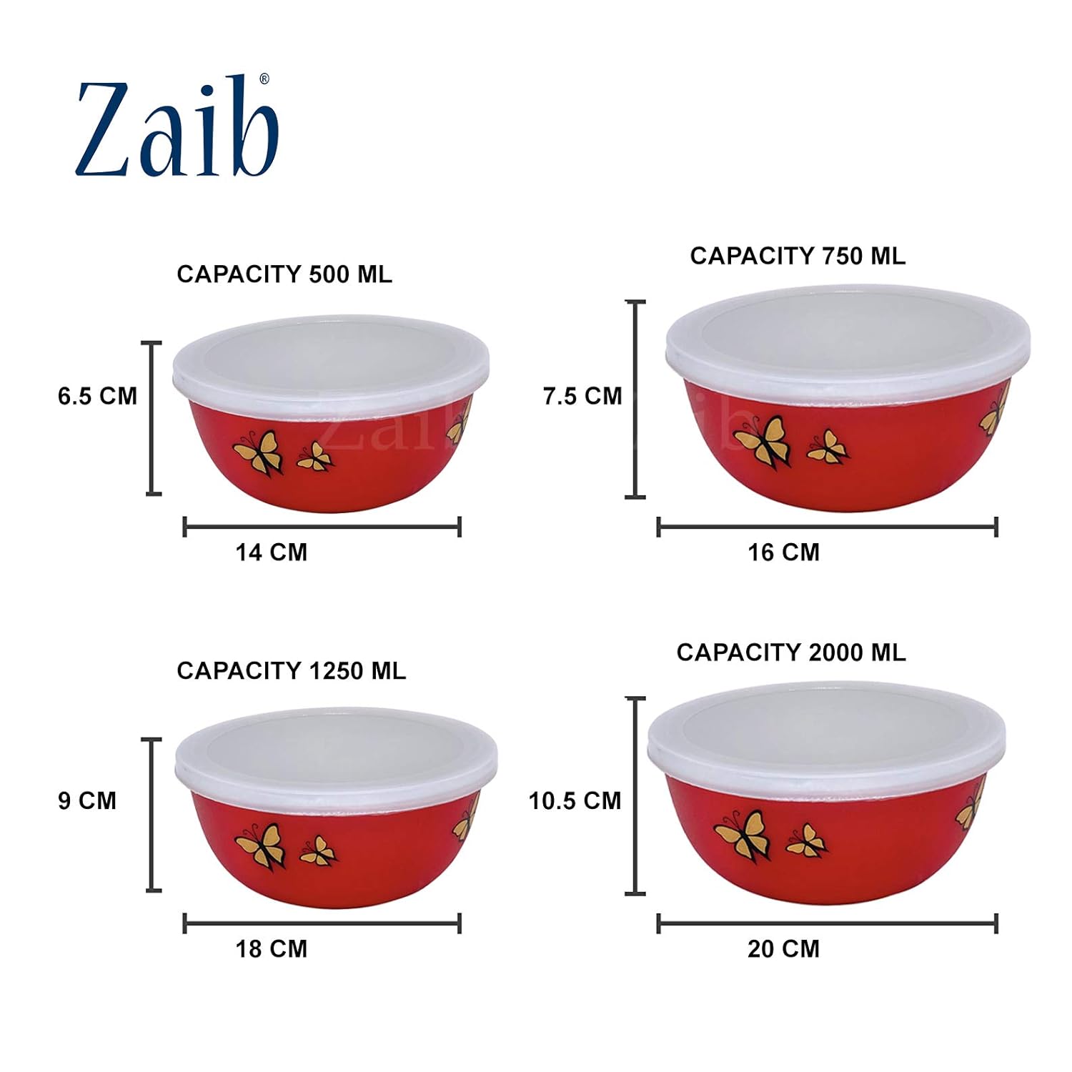 Zaib Microwave Safe Stainless Steel Food Storage Container with Lid|500ml, 800ml, 1250ml, 2000 ml | Reheatable (4 Red Butterfly)  Grab2Buy Zaib Grab2Buy