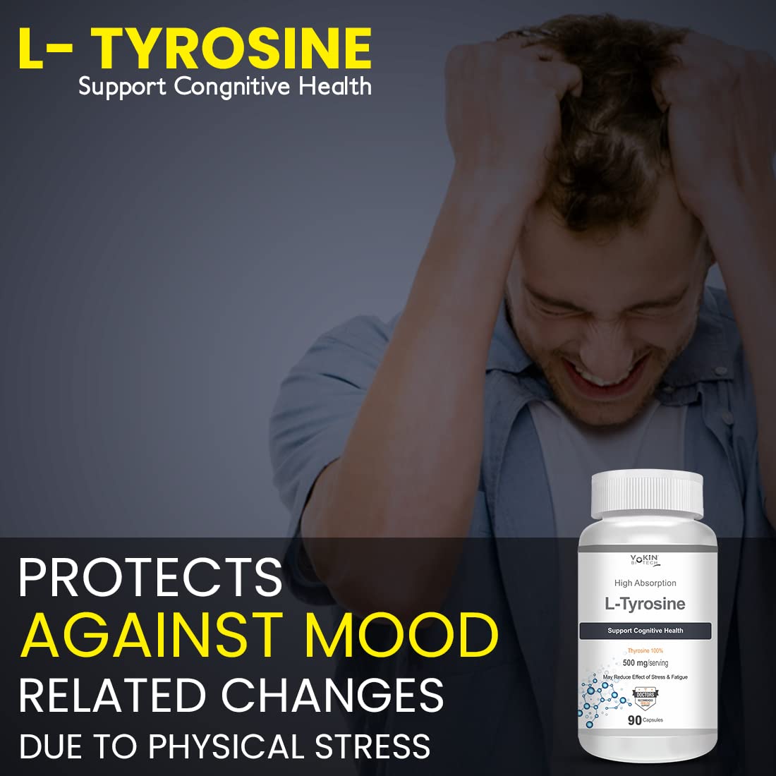 Vokin Biotech L-Tyrosine 500mg- Support Cognitive Health May Reduce Effect Of Stress & fatigue-  Grab2Buy Vokin Biotech Grab2Buy