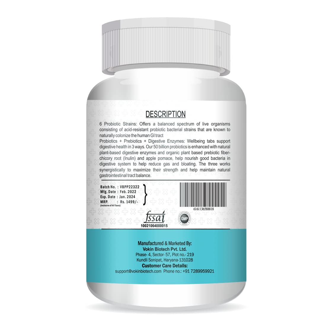Vokin Biotech Probiotics+ Prebiotics Supplement 50 Billion Cfu For Women & Men With Prebiotics 150 mg | Probiotic Capsules For Digestion Support, Gut Health And Immunity  Grab2Buy Vokin Biotech Grab2Buy
