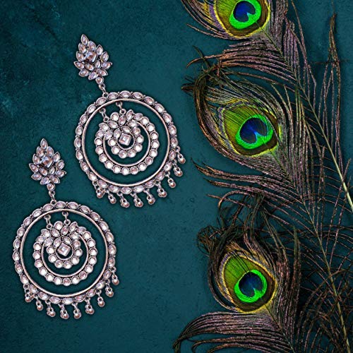 Silver-Plated Alloy Kundan Studded Silver Round Earrings - The Pari - Grab2buy