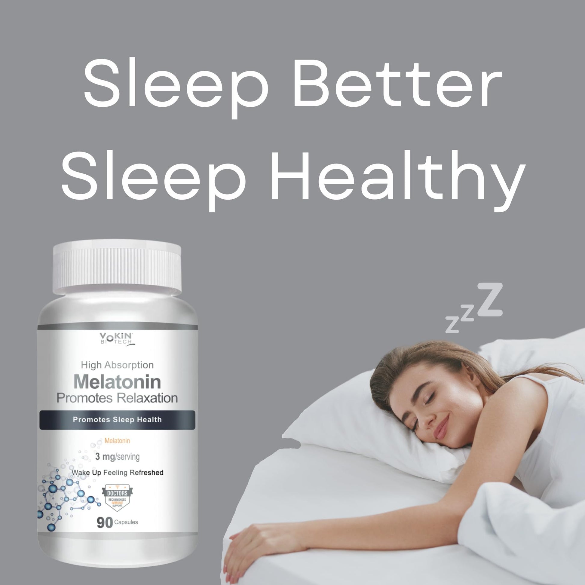 Vokin Biotech Melatonin 3mg Healthy Sleep Cycle | Helps Stress & Anxiety Relief | Improve Concentration  Grab2Buy Vokin Biotech Grab2Buy