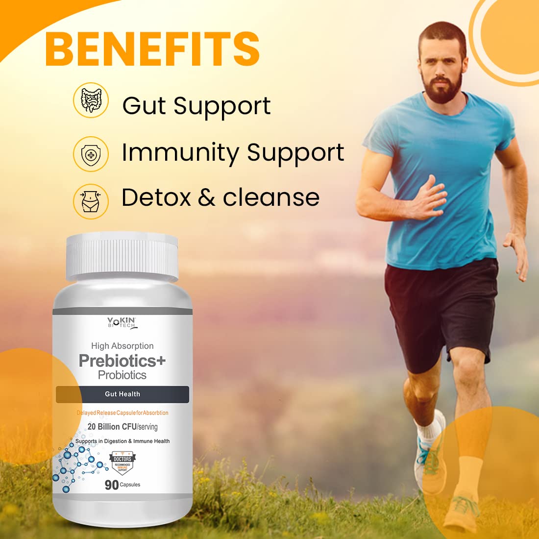 Vokin Biotech Prebiotics + Probiotics 20 Billion Cfu Supplement with Delayed-Release Capsules for Temperature Stable, Digestion and Immune Health  Grab2Buy Vokin Biotech Grab2Buy