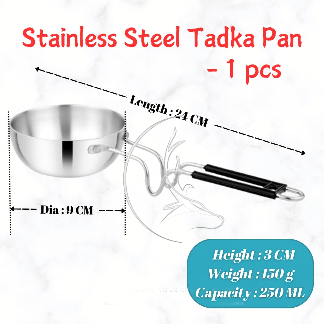 THE COOK HOUSE - Stainless Steel Tadka Pan with Balance Design PVC Handle(250 ML)  Grab2Buy THE COOK HOUSE Grab2Buy