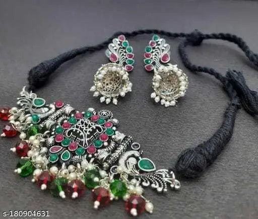 Tehzeeb Creations Women's Oxidised Multi Colour Meenakari Necklace Set Tehzeeb Creations