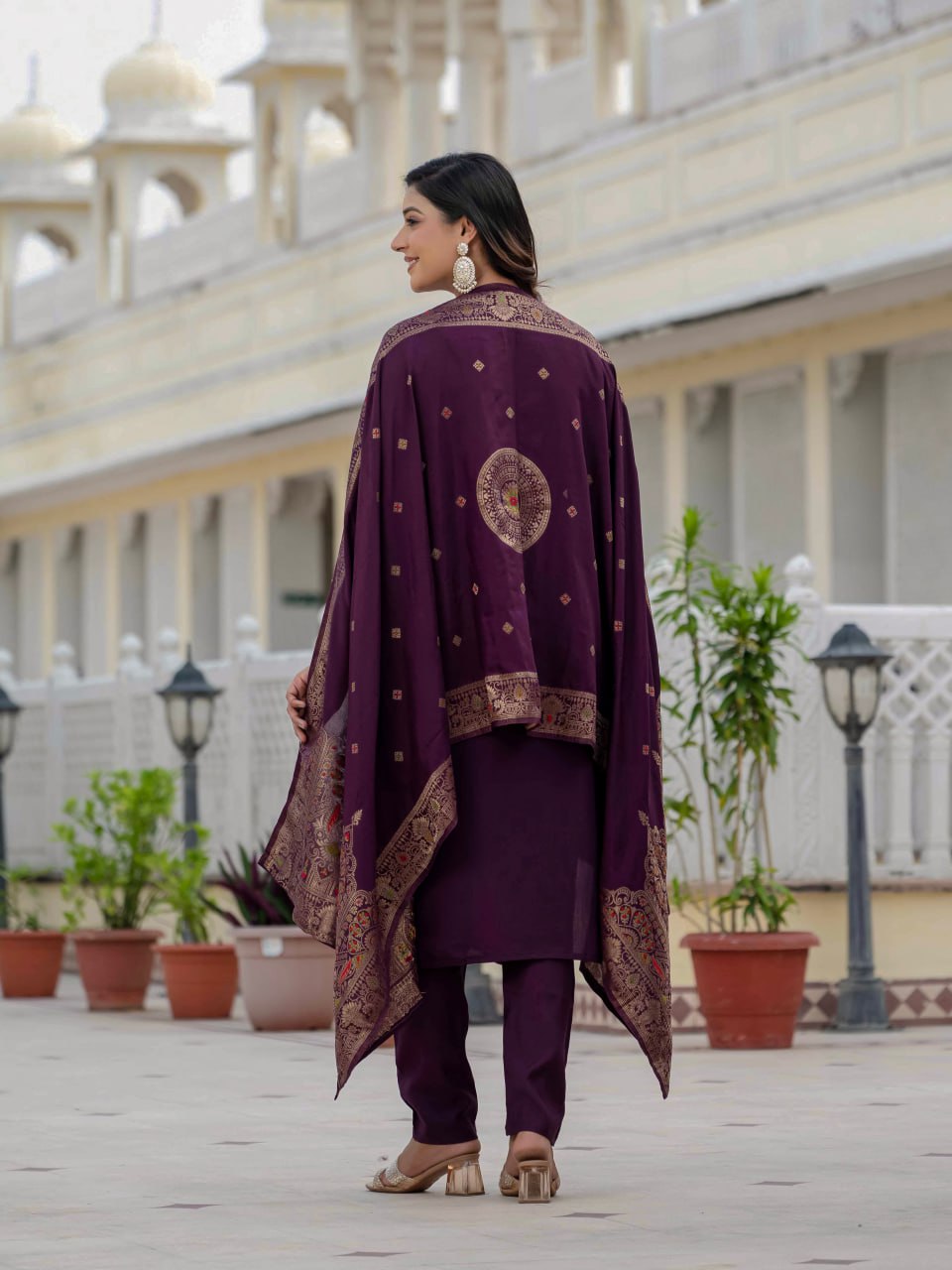 Pramukh Fab Plum Color Roman Silk Kurta Set
