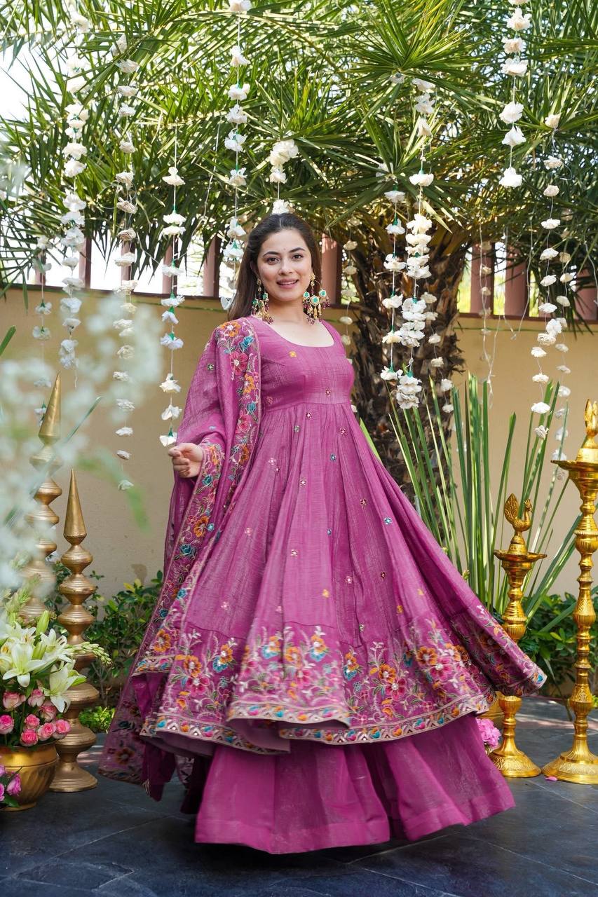 Yash Enterprise Dusty Rose Crunchy Silk Party Wear Embroidery Suit Set  Grab2Buy Yash Enterprise Grab2Buy