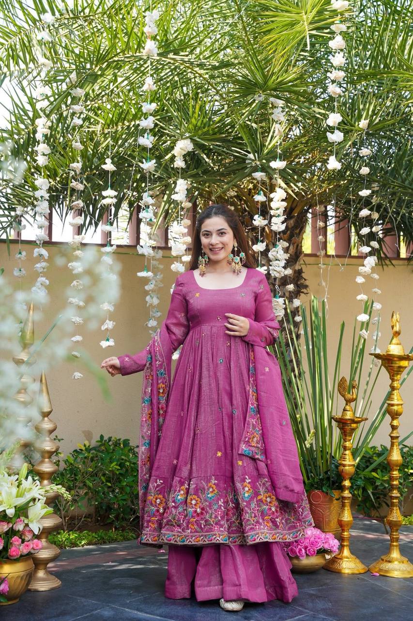 Yash Enterprise Dusty Rose Crunchy Silk Party Wear Embroidery Suit Set  Grab2Buy Yash Enterprise Grab2Buy