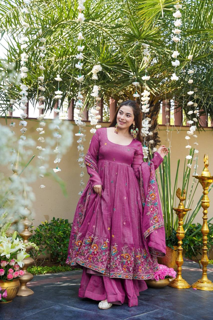 Yash Enterprise Dusty Rose Crunchy Silk Party Wear Embroidery Suit Set  Grab2Buy Yash Enterprise Grab2Buy