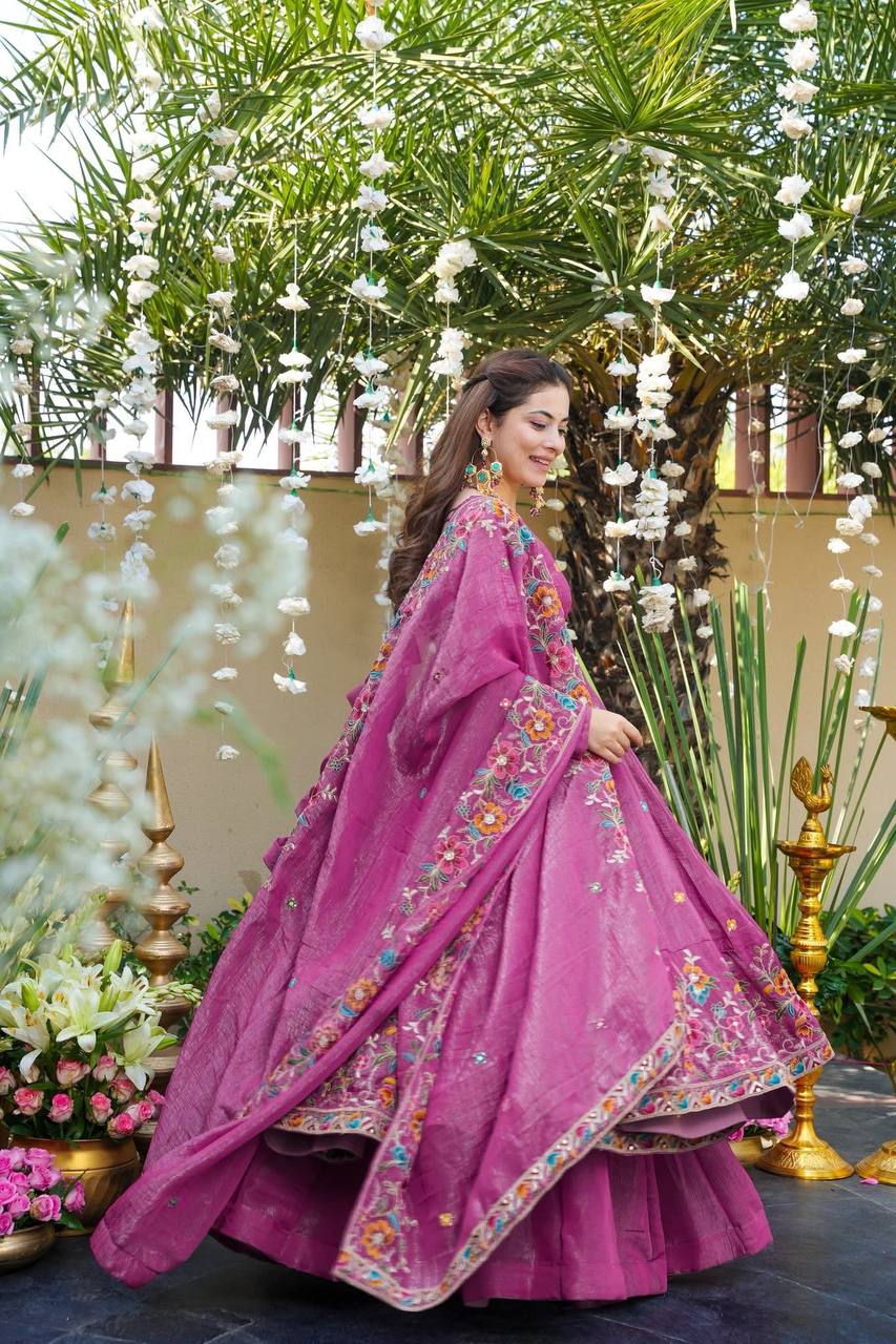 Yash Enterprise Dusty Rose Crunchy Silk Party Wear Embroidery Suit Set  Grab2Buy Yash Enterprise Grab2Buy