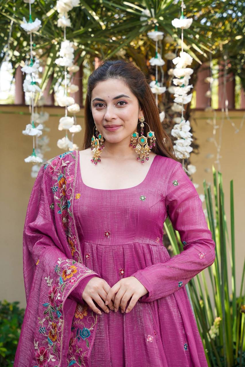 Yash Enterprise Dusty Rose Crunchy Silk Party Wear Embroidery Suit Set  Grab2Buy Yash Enterprise Grab2Buy