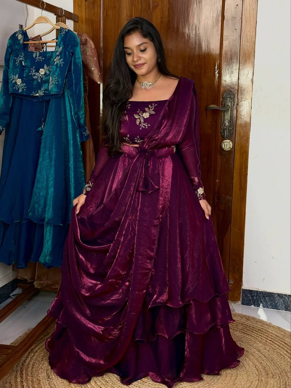 Yash Enterprise Wine Fandy Silk Party Wear Embroidery Suit Set  Grab2Buy Yash Enterprise Grab2Buy