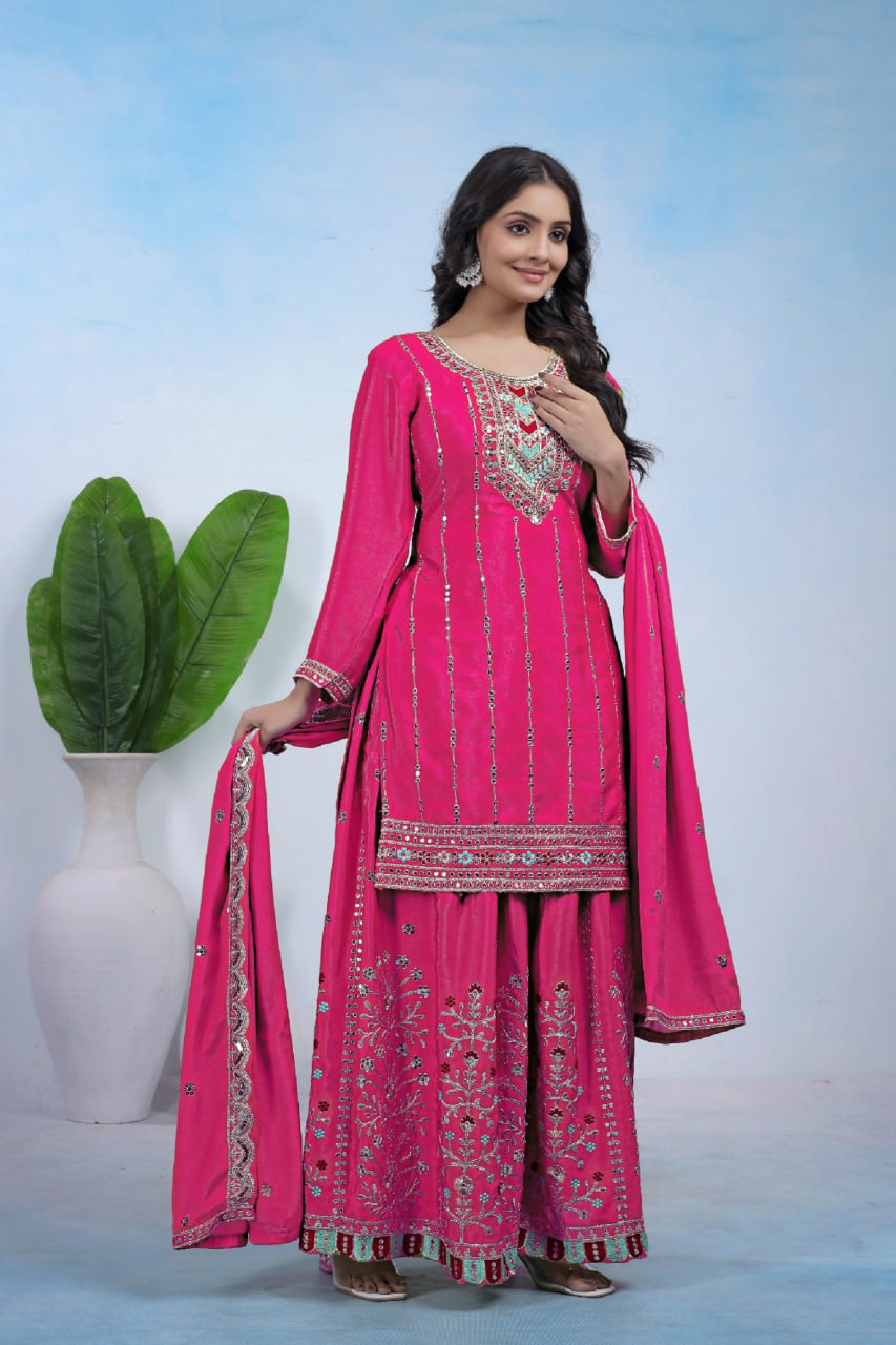 Yash Enterprise Pink Chinon Silk Party Wear Embroidery Suit Set  Grab2Buy Yash Enterprise Grab2Buy
