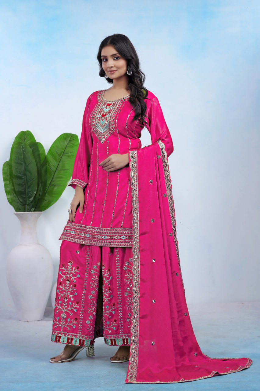 Yash Enterprise Pink Chinon Silk Party Wear Embroidery Suit Set  Grab2Buy Yash Enterprise Grab2Buy