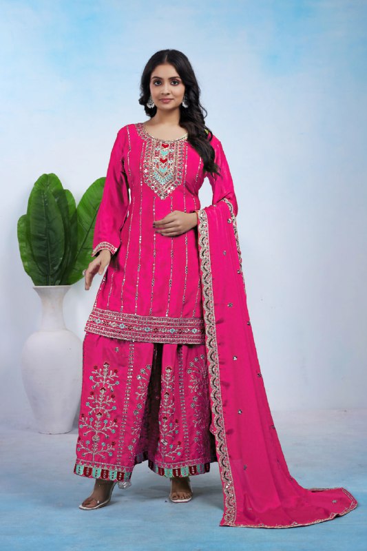 Yash Enterprise Pink Chinon Silk Party Wear Embroidery Suit Set  Grab2Buy Yash Enterprise Grab2Buy