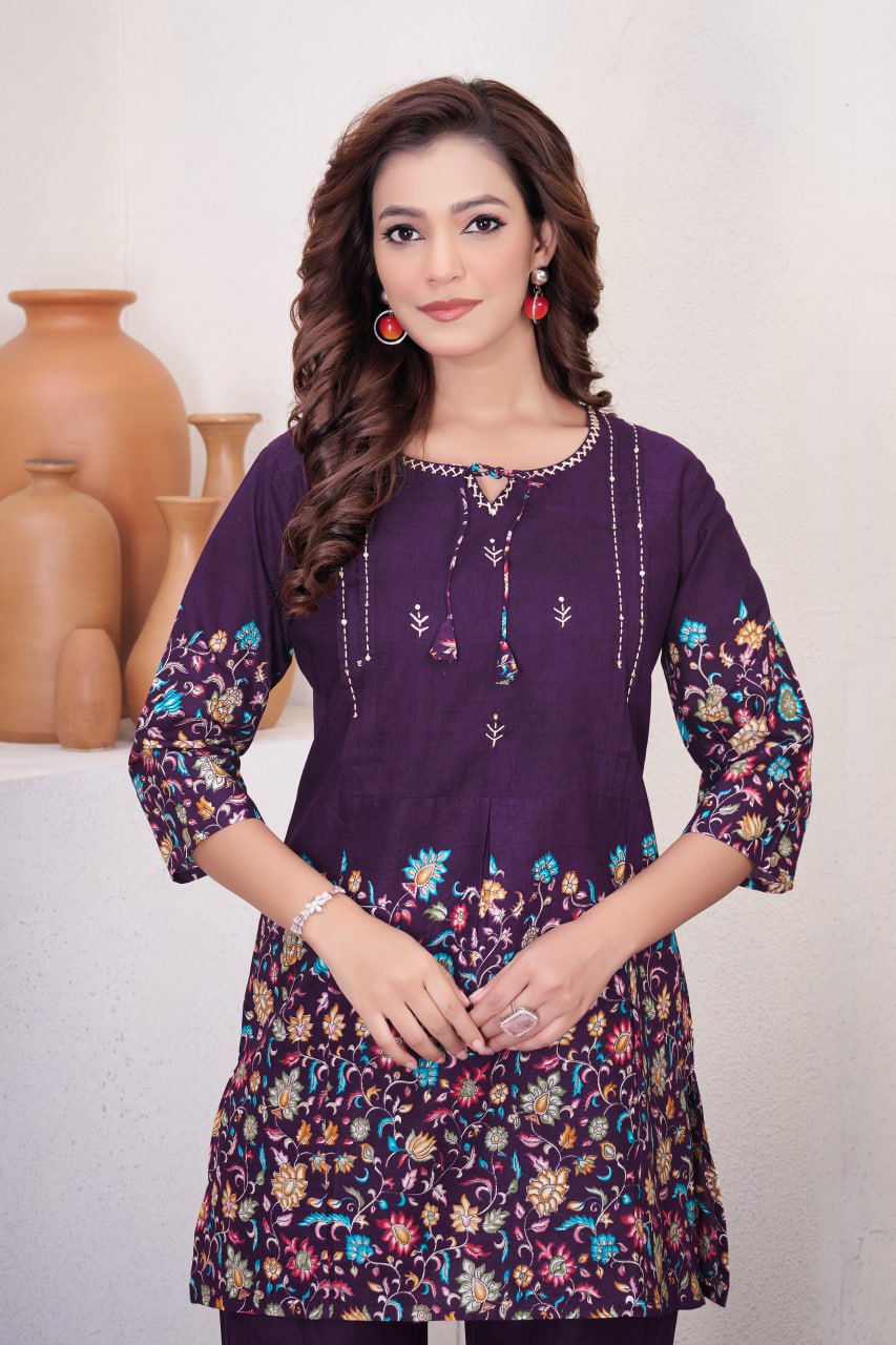 Pramukh Fab Plum Color Cotton Co-ord Set