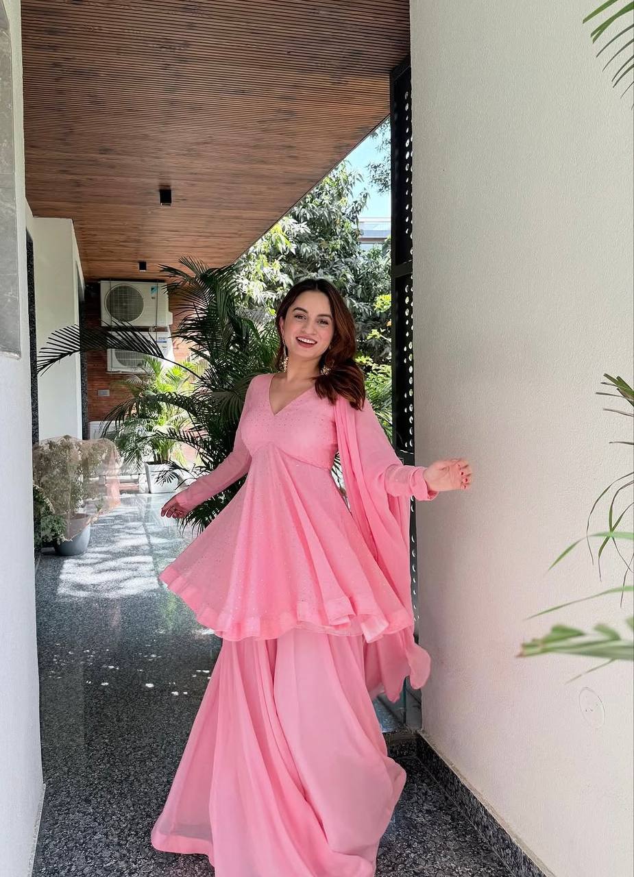 Yash Enterprise Pink Blooming Silk Party Wear Sharara Suit Set  Grab2Buy Yash Enterprise Grab2Buy