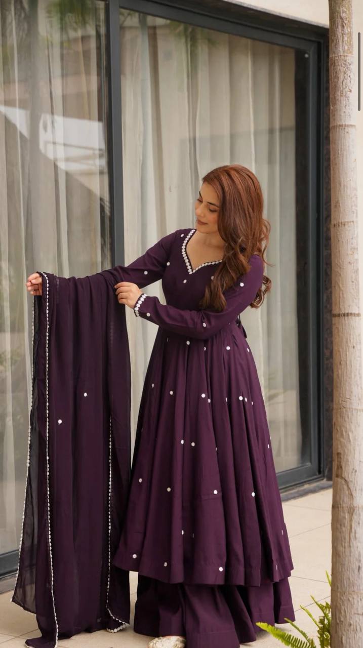 Yash Enterprise Wine Roman Silk Embroidery Party Wear Suit Set  Grab2Buy Yash Enterprise Grab2Buy