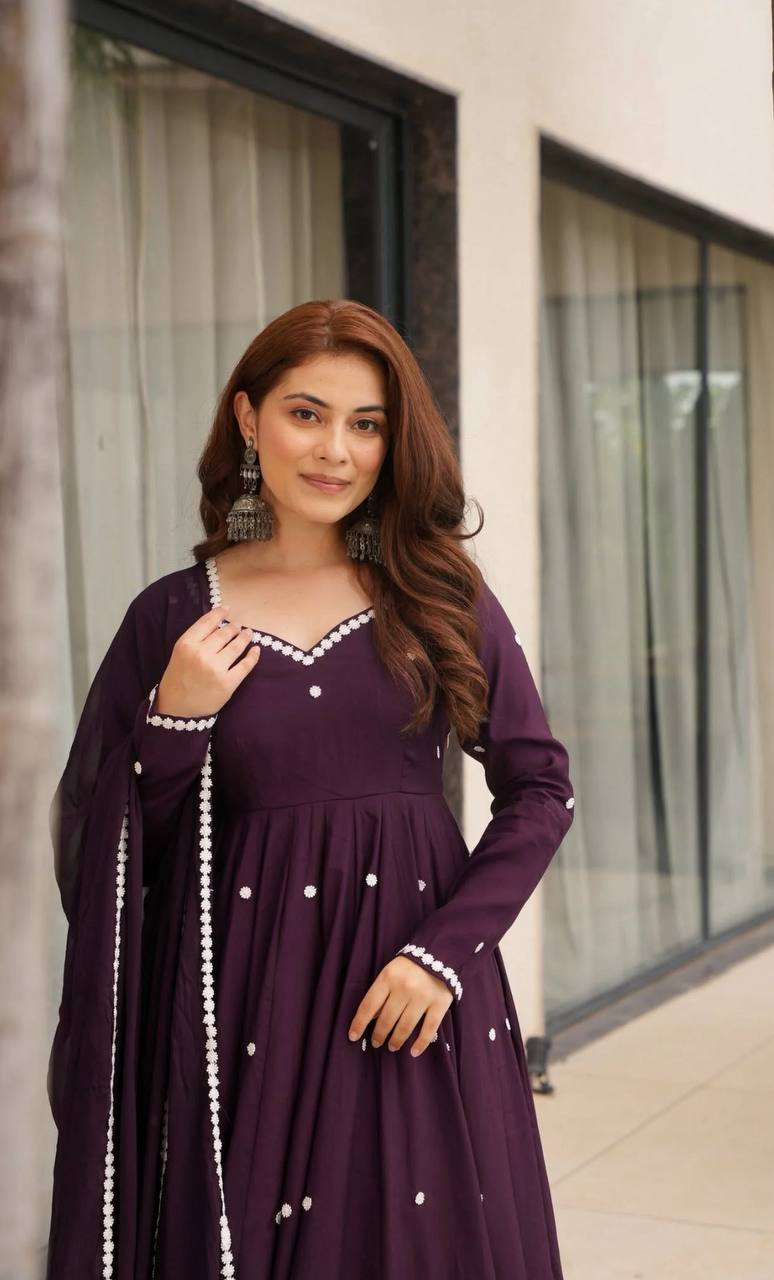Yash Enterprise Wine Roman Silk Embroidery Party Wear Suit Set  Grab2Buy Yash Enterprise Grab2Buy