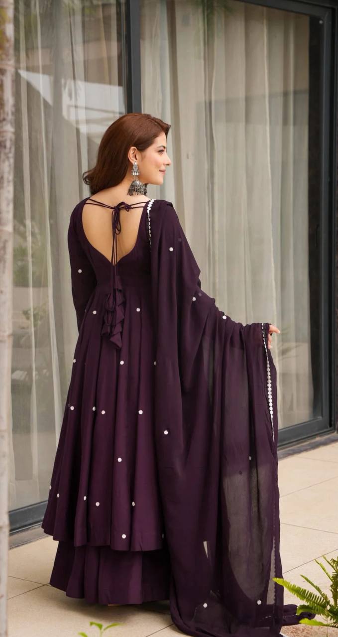 Yash Enterprise Wine Roman Silk Embroidery Party Wear Suit Set  Grab2Buy Yash Enterprise Grab2Buy