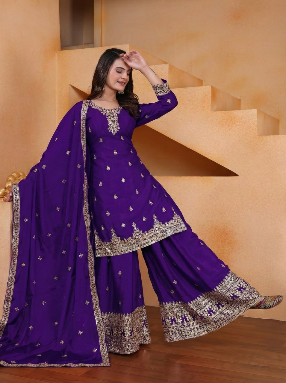 Yash Enterprise Purple Chinon Silk Embroidery Party Wear Suit Set  Grab2Buy Yash Enterprise Grab2Buy