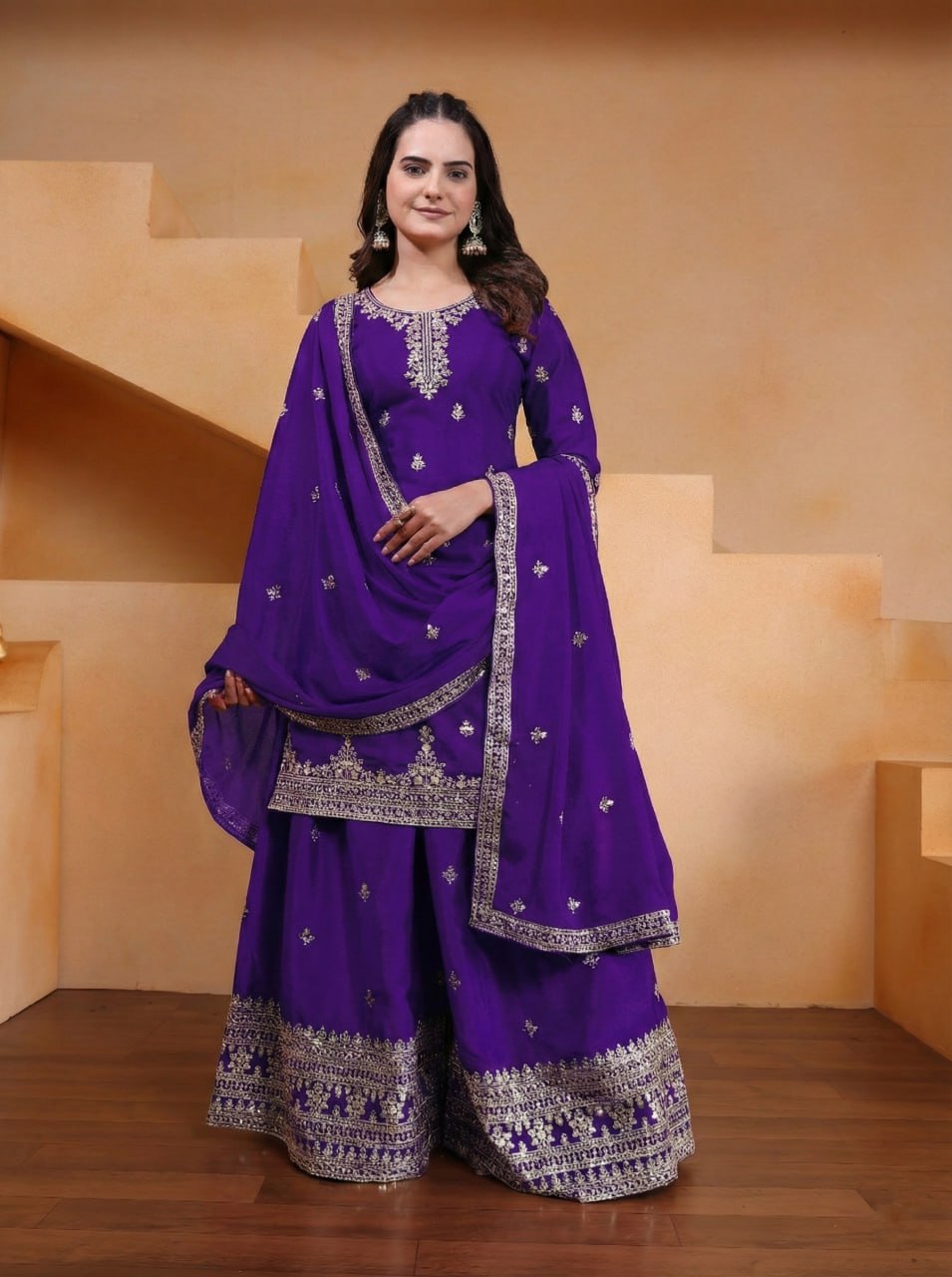 Yash Enterprise Purple Chinon Silk Embroidery Party Wear Suit Set  Grab2Buy Yash Enterprise Grab2Buy