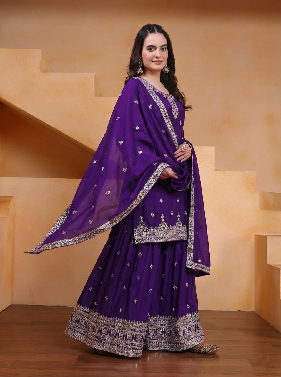 Yash Enterprise Purple Chinon Silk Embroidery Party Wear Suit Set  Grab2Buy Yash Enterprise Grab2Buy