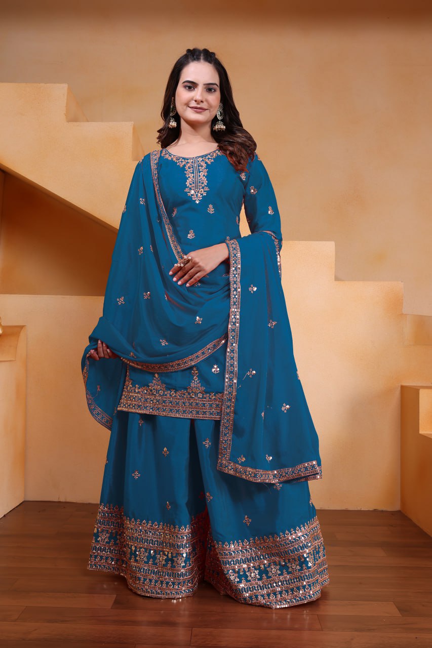Yash Enterprise Rama Green Chinon Silk Embroidery Party Wear Suit Set  Grab2Buy Yash Enterprise Grab2Buy