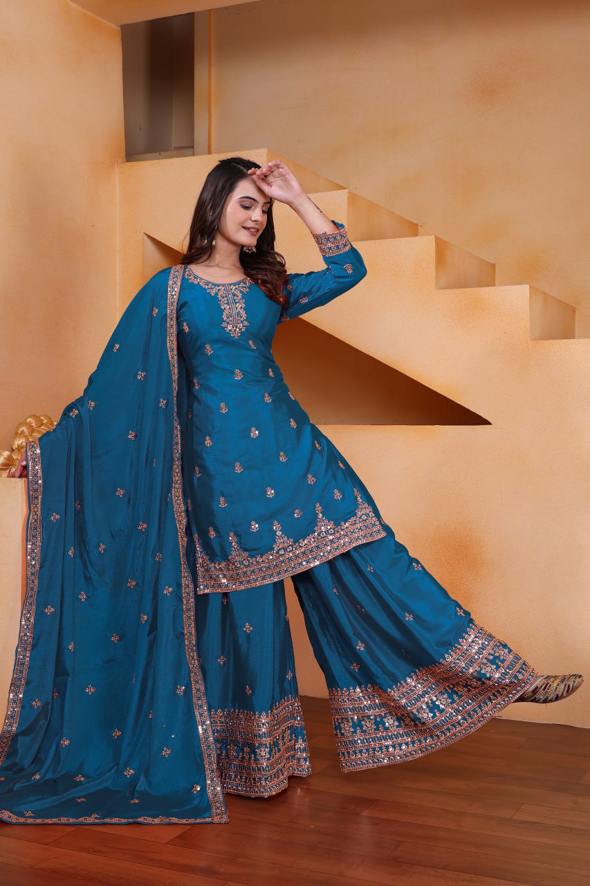 Yash Enterprise Rama Green Chinon Silk Embroidery Party Wear Suit Set  Grab2Buy Yash Enterprise Grab2Buy
