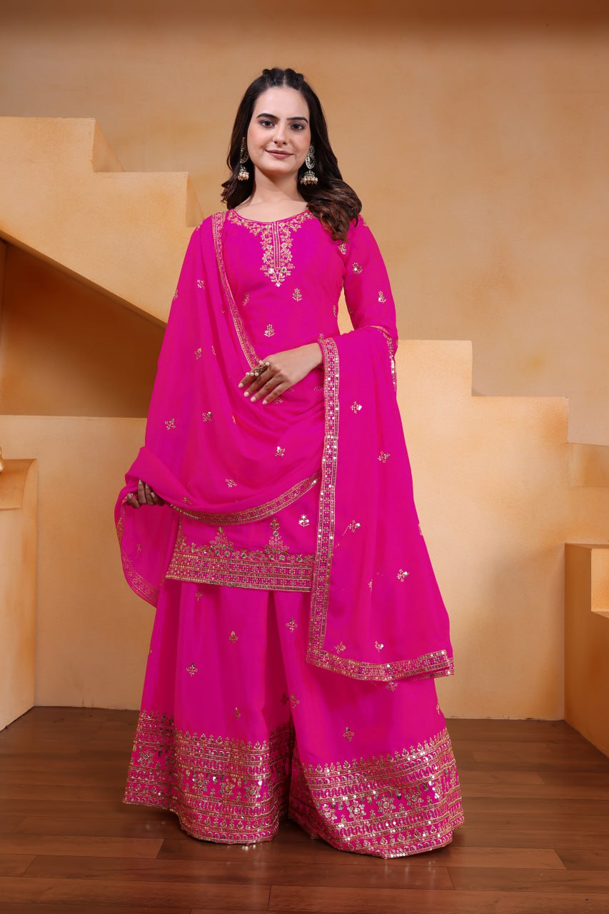Yash Enterprise Pink Chinon Silk Embroidery Party Wear Suit Set  Grab2Buy Yash Enterprise Grab2Buy