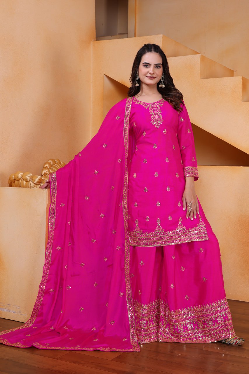 Yash Enterprise Pink Chinon Silk Embroidery Party Wear Suit Set  Grab2Buy Yash Enterprise Grab2Buy