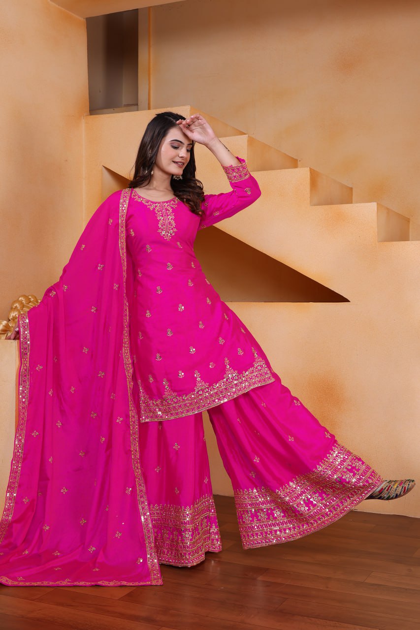 Yash Enterprise Pink Chinon Silk Embroidery Party Wear Suit Set  Grab2Buy Yash Enterprise Grab2Buy