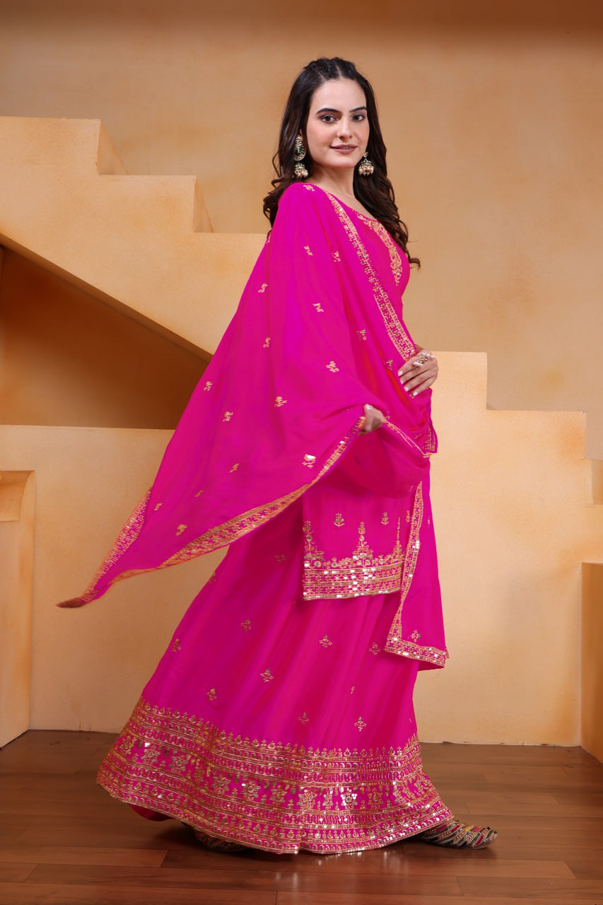 Yash Enterprise Pink Chinon Silk Embroidery Party Wear Suit Set  Grab2Buy Yash Enterprise Grab2Buy